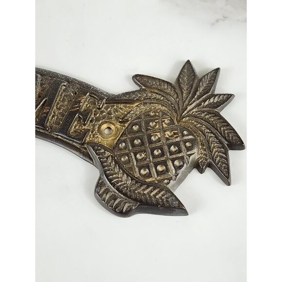 Brass Welcome Door Sign Pineapple Design 9 1/2" Entry Plaque 90s Home Decor - Picture 3 of 13
